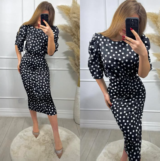 Schwarz gepunktetes Kleid Lina